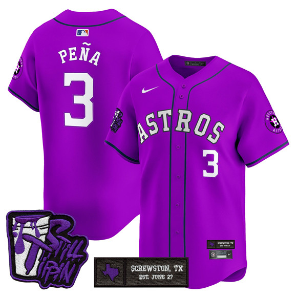 Men's Houston Astros #3 Jeremy Pe?a DJ Screw Still Tippin Purple Patch Vapor Limited Stitched Baseball Jersey
