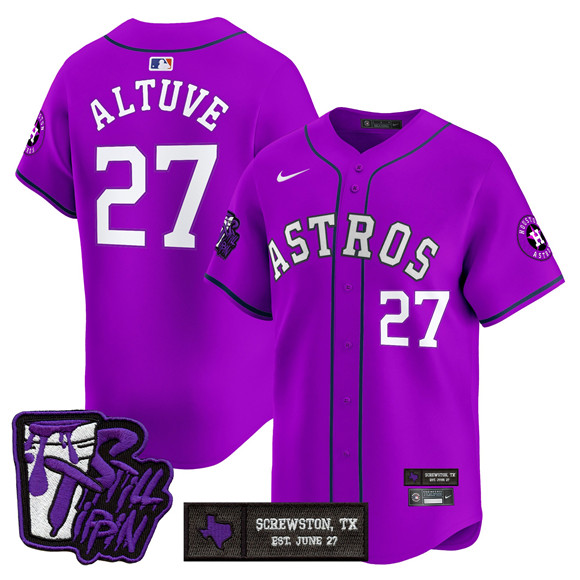 Men's Houston Astros #27 Jose Altuve DJ Screw Still Tippin Purple Patch Vapor Limited Stitched Baseball Jersey