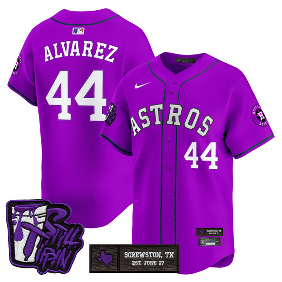 Men's Houston Astros #44 Yordan Alvarez DJ Screw Still Tippin Purple Patch Vapor Limited Stitched Baseball Jersey