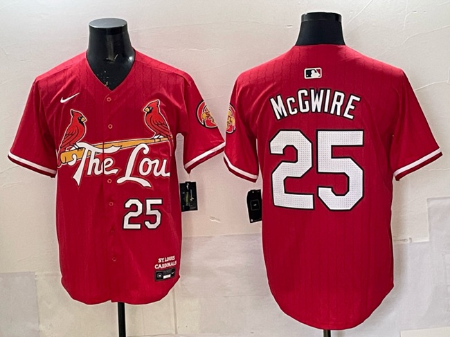 Men's St. Louis Cardinals #25 Mark McGwire Red 2024 City Connect Stitched Baseball Jersey