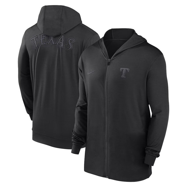 Men's Texas Rangers Black Collection Travel Performance Lightweight Full-Zip Hoodie