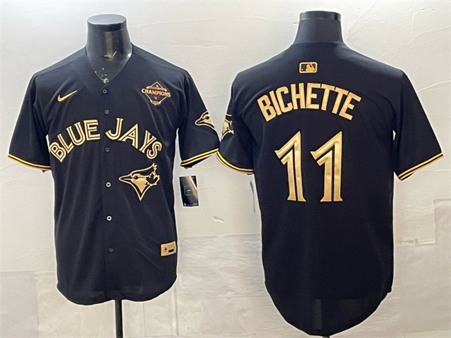 Men's Toronto Blue Jays #11 Bo Bichette Black Gold 2025 American League Champions Limited Stitched Baseball Jersey