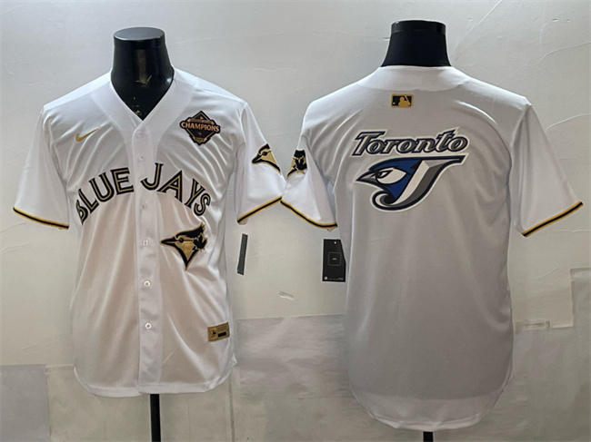Men's Toronto Blue Jays Team Big Logo Black Gold 2025 American League Champions Limited Stitched Baseball Jersey