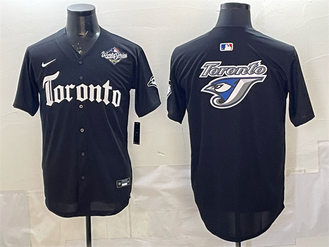 Men's Toronto Blue Jays Team Big Logo Black 2025 World Series Gothic North Edition Limited Stitched Baseball Jersey
