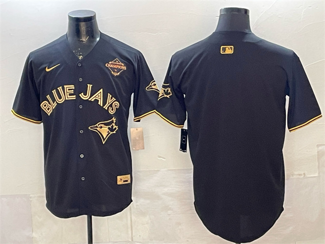 Men's Toronto Blue Jays Blank Black Gold 2025 American League Champions Limited Stitched Baseball Jersey