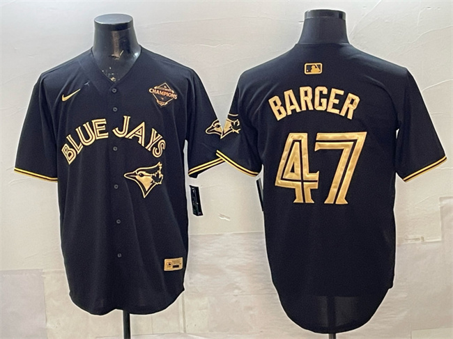 Men's Toronto Blue Jays #47 Addison Barger Black Gold 2025 American League Champions Limited Stitched Baseball Jersey