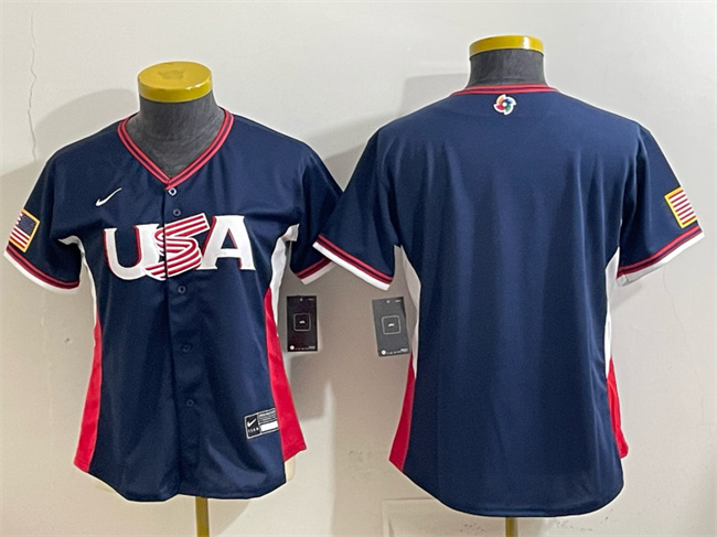 Women's USA Baseball Blank Navy 2026 World Baseball Classic Stadium Stitched Baseball Jersey(Run Small)