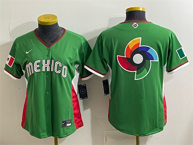 Women's Mexico Baseball Green 2026 World Baseball Classic Big Logo Stadium Stitched Baseball Jersey(Run  Small)
