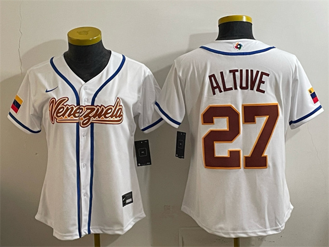 Youth Venezuela Baseball #27 José Altuve White 2026 World Baseball Classic Home Stadium Stitched Baseball Jersey