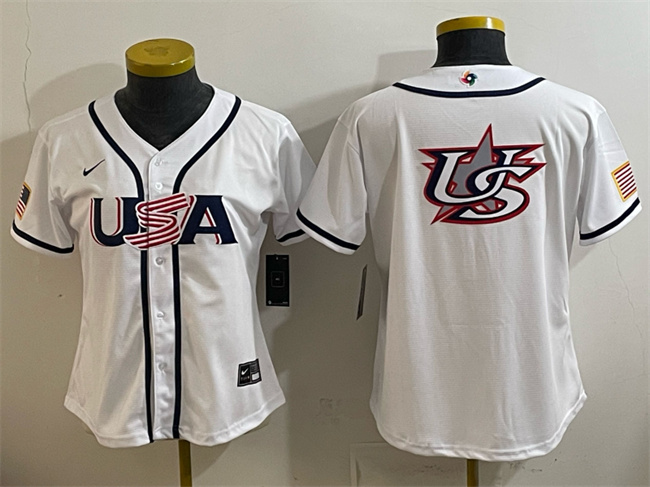 Women's USA Baseball White 2026 World Baseball Classic Big Logo Home Stadium Stitched Baseball Jersey(Run  Small)