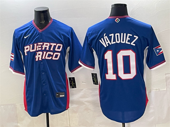 Men's Puerto Rico Baseball #10 Luis Vázquez Royal 2026 World Baseball Classic Road Stadium Stitched Jersey