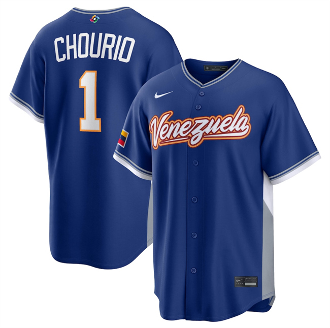 Men's Venezuela Baseball #1 Jackson Chourio Royal 2026 World Baseball Classic Home Stadium Stitched Jersey