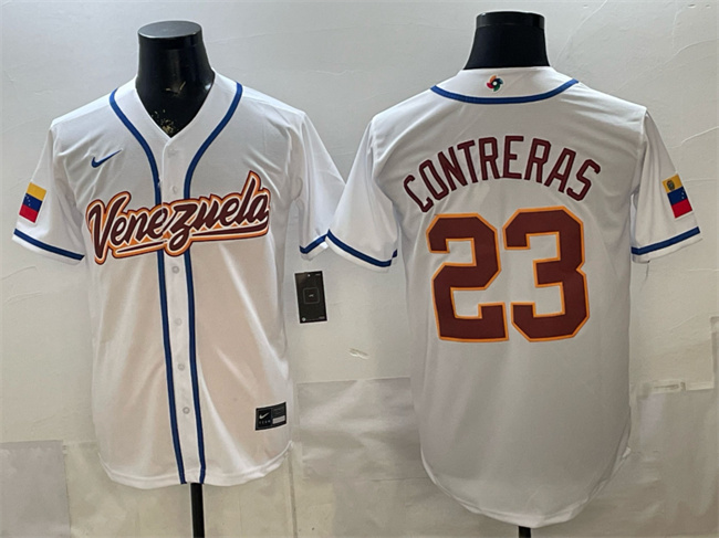 Men's Venezuela Baseball #23 William Contreras White 2026 World Baseball Classic Home Stadium Stitched Jersey