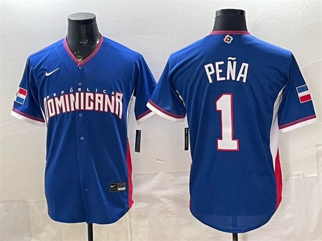 Men's Dominican Republic Baseball #1 Jeremy Pe?a Royal 2026 World Baseball Classic Road Stadium Stitched Jersey