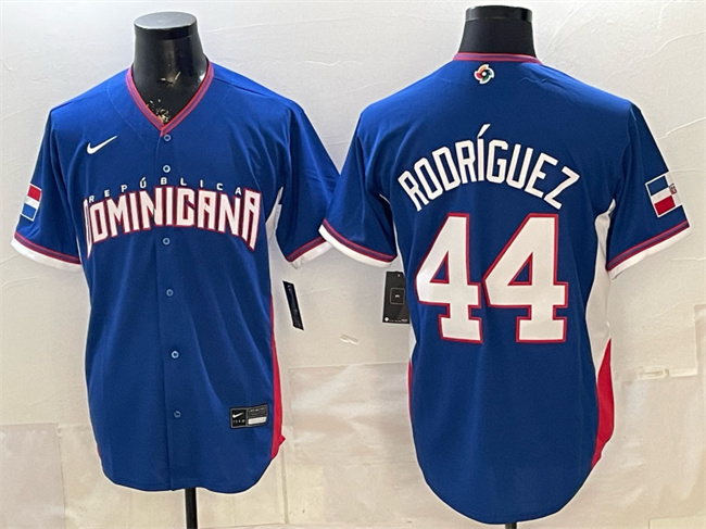Men's Dominican Republic Baseball #44 Julio Rodríguez Royal 2026 World Baseball Classic Road Stadium Stitched Jersey