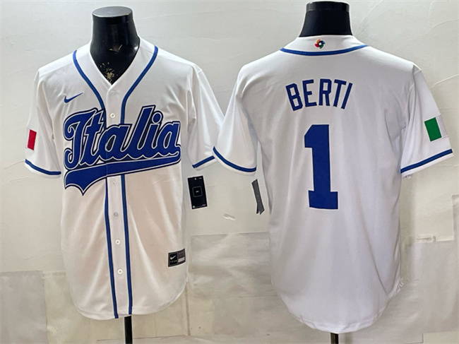 Men's Italy Baseball #1 Jon Berti White 2026 World Baseball Classic Home Stadium Stitched Jersey