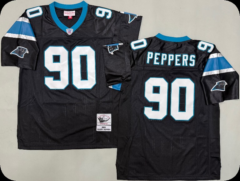 Men's Carolina Panthers #90 Julius Peppers 2003 Black Throwback Jersey