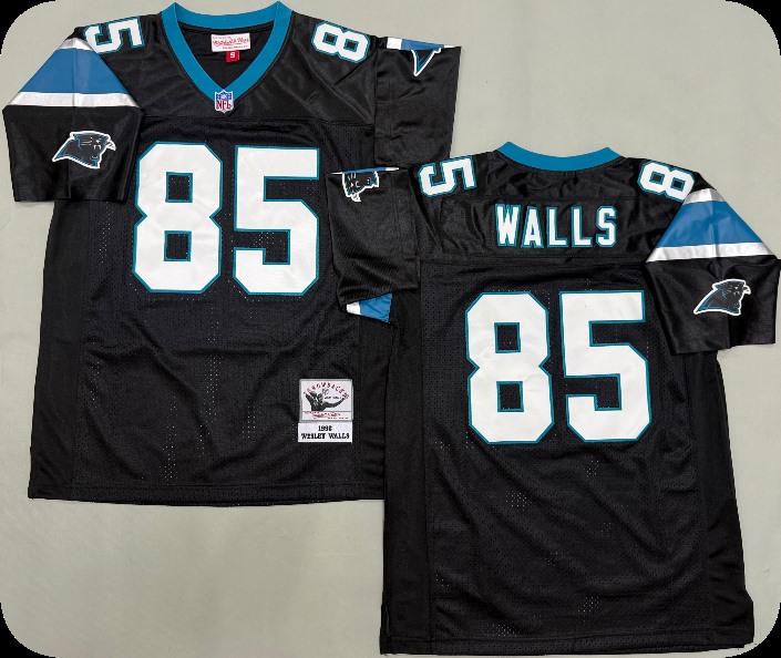 Men's Carolina Panthers #85 Wesley Walls 1996 Black Throwback Jersey
