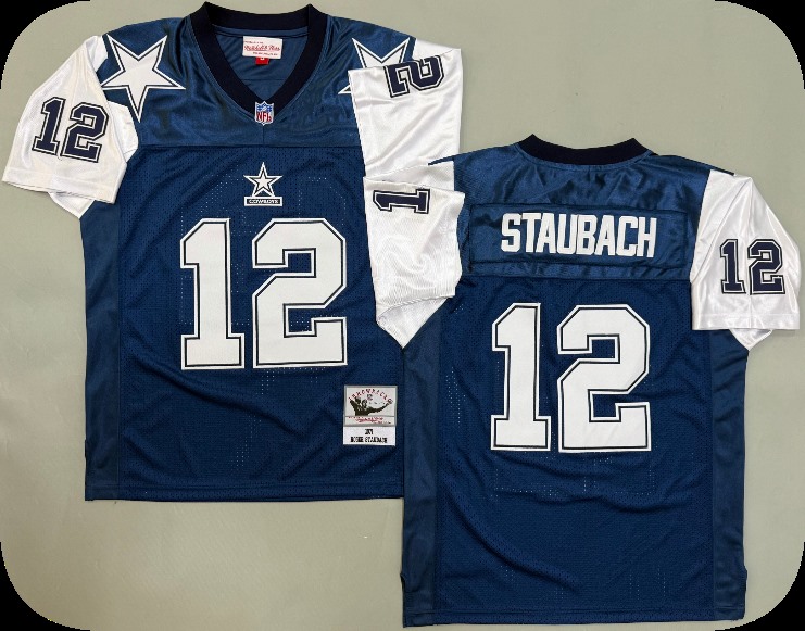 Men's Dallas Cowboys #12 Roger Staubach Thanksgivings Blue Mitchell & Ness Throwback Retired Player Jersey