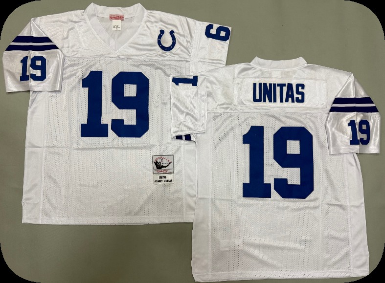 Men's Indianapolis Colts #19 Johnny Unitas White Throwback Jersey