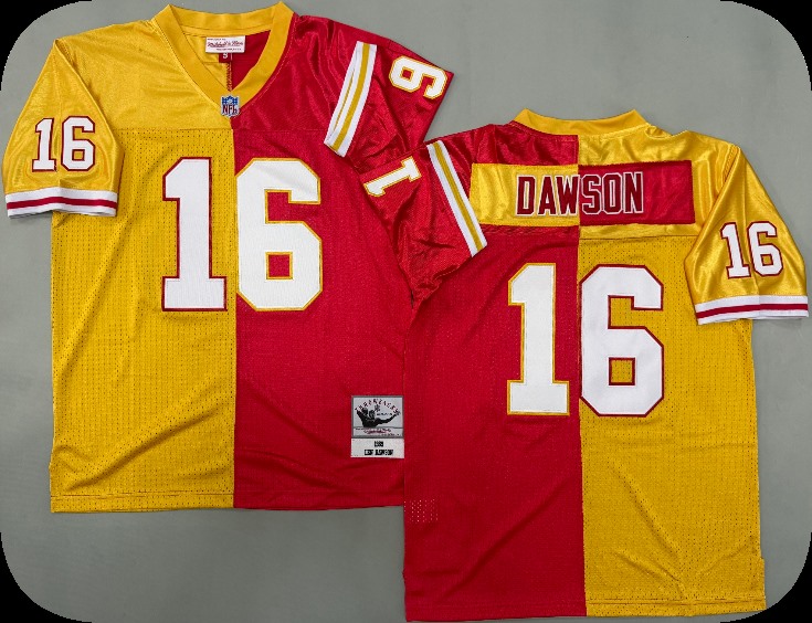Men's Kansas City Chiefs #16 Len Dawson 1969 Gold Red Split Two Tone Throwback Jersey