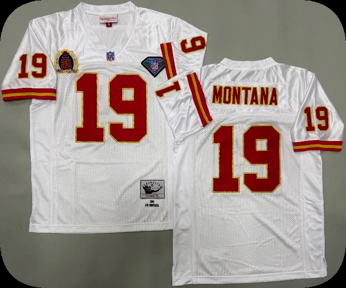 Men's Kansas City Chiefs #19 Joe Montana White 1994 Throwback Jersey