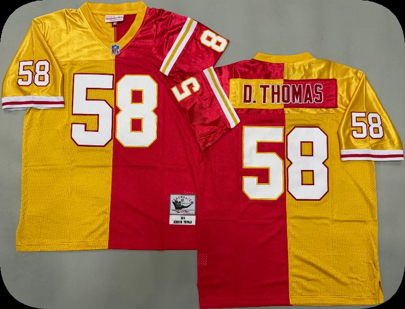 Men's Kansas City Chiefs #58 Derrick Thomas 1994 Gold Red Split Two Tone Throwback Jersey