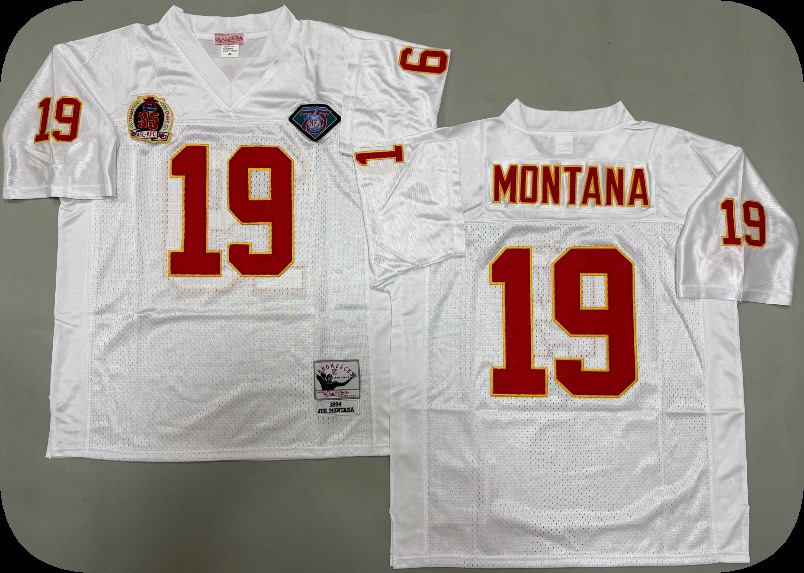 Men's Kansas City Chiefs 19 Joe Montana 1994 Throwback White Jersey