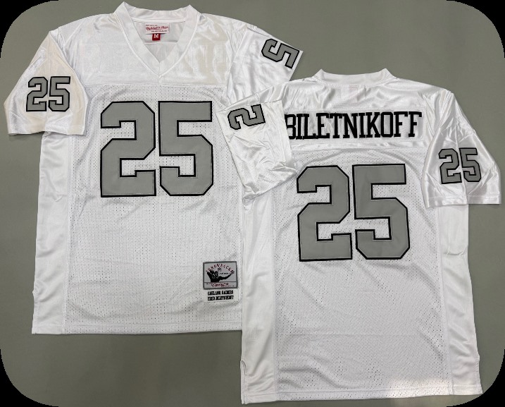 Men's Las Vegas Raiders #25 Fred Biletnikoff White With Silver Throwback Jersey