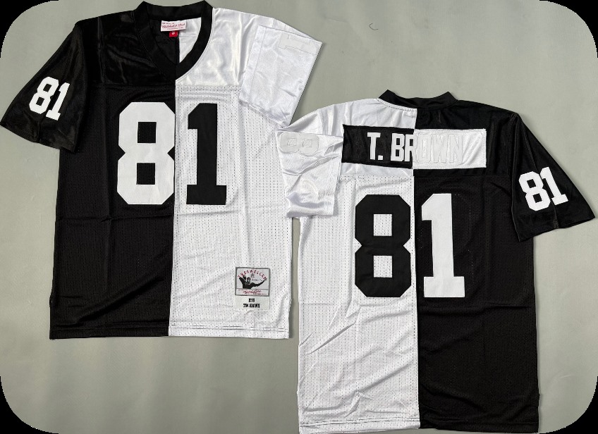 Men's Las Vegas Raiders #81 Tim Brown  Mitchell & Ness Black White Split Legacy Replica Jersey
