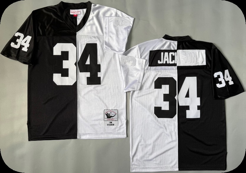 Men's Las Vegas Raiders  #34 Bo Jackson Mitchell & Ness Black White  Split Legacy Replica Jersey