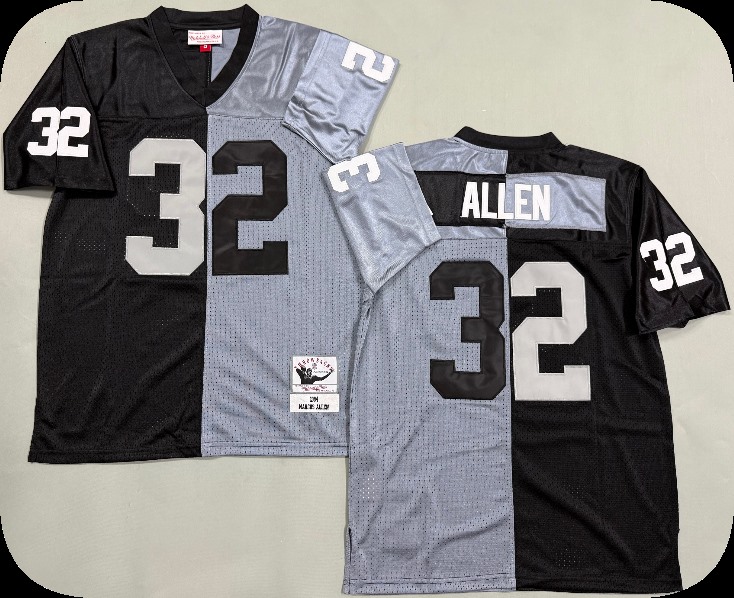 Men's Las Vegas Raiders  #32 Marcus Allen Mitchell & Ness BlackSilver  Split Legacy Replica Jersey