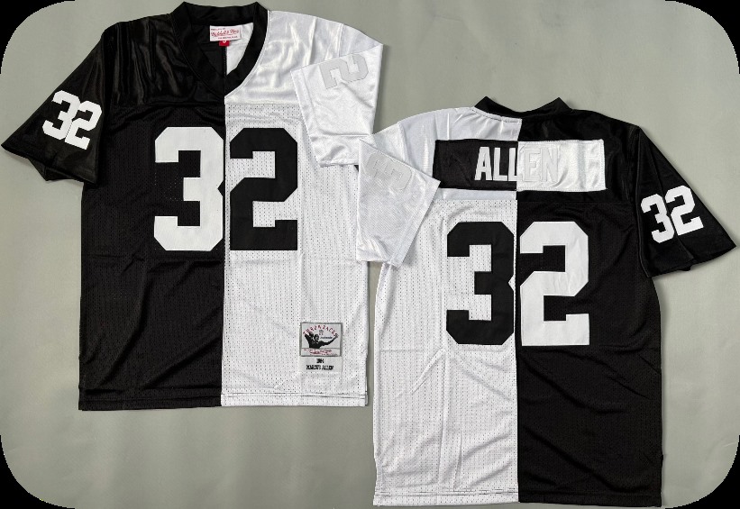 Men's Las Vegas Raiders  #32 Marcus Allen Mitchell & Ness Black White  Split Legacy Replica Jersey