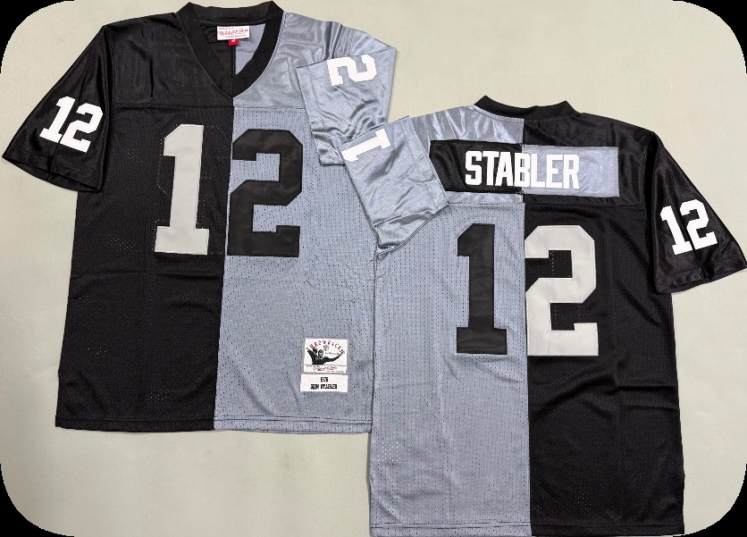 Men's Las Vegas Raiders #12 Ken Stabler Mitchell & Ness BlackSilver  Split Legacy Replica Jersey