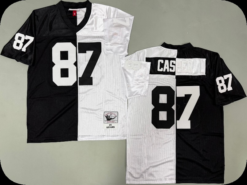 Men's Las Vegas Raiders #87 Dave Casper  Mitchell & Ness Black White Split Legacy Replica Jersey