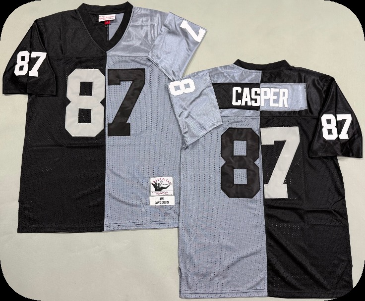 Men's Las Vegas Raiders #87 Dave Casper  Mitchell & Ness BlackSilver Split Legacy Replica Jersey