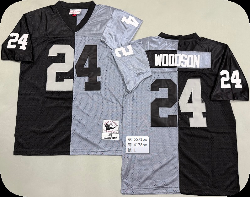 Men's Las Vegas Raiders #24 Charles Woodson Mitchell & Ness BlackSilver 1998 Split Legacy Replica Jersey