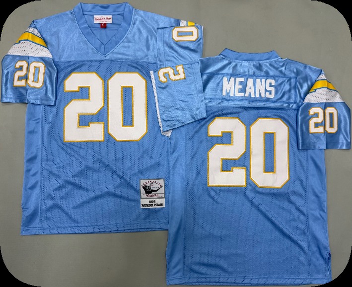 Men's San Diego Chargers #20 Natrone Means Mitchell & Ness Light BLue 1994 Throwback Jersey