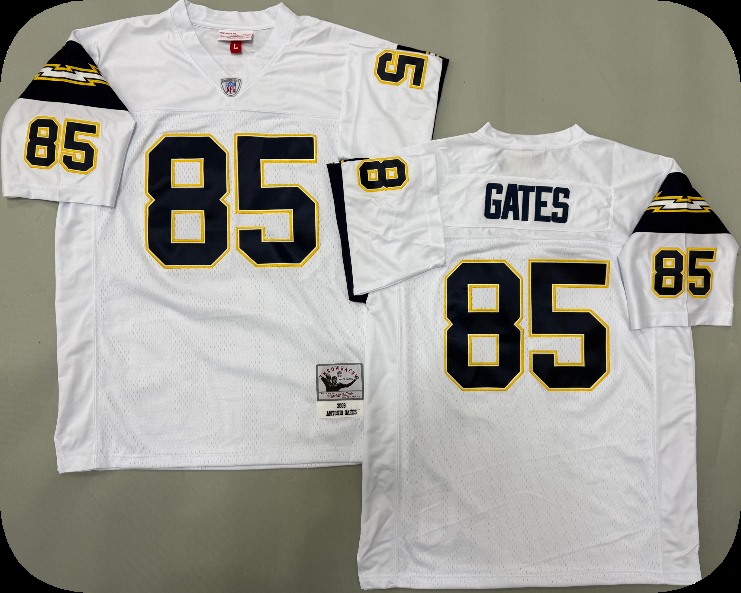 Men's San Diego Chargers #85 Antonio Gates White Mitchell & Ness 2006 Throwback Legacy Jersey