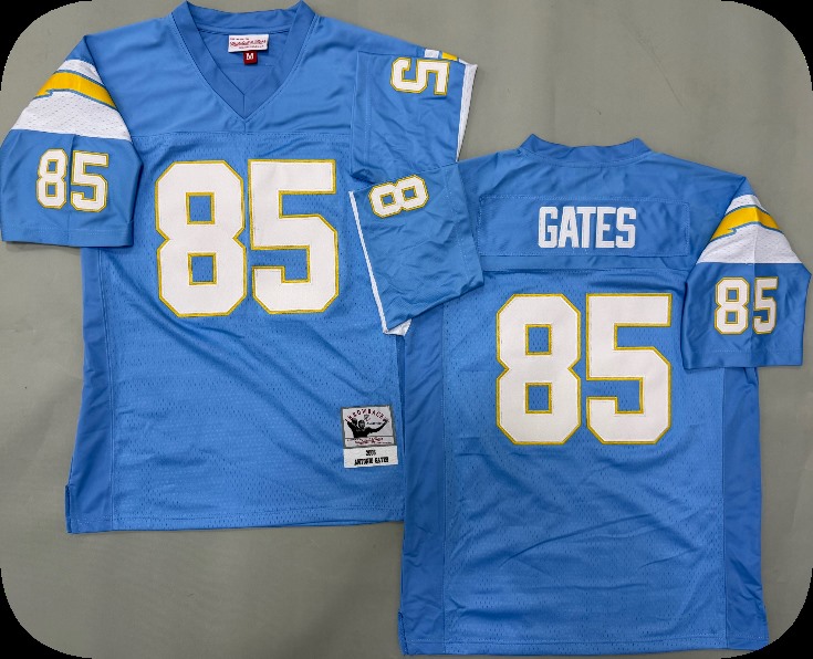 Men's San Diego Chargers #85 Antonio Gates  Light Blue Mitchell & Ness 2006 Throwback Legacy Jersey