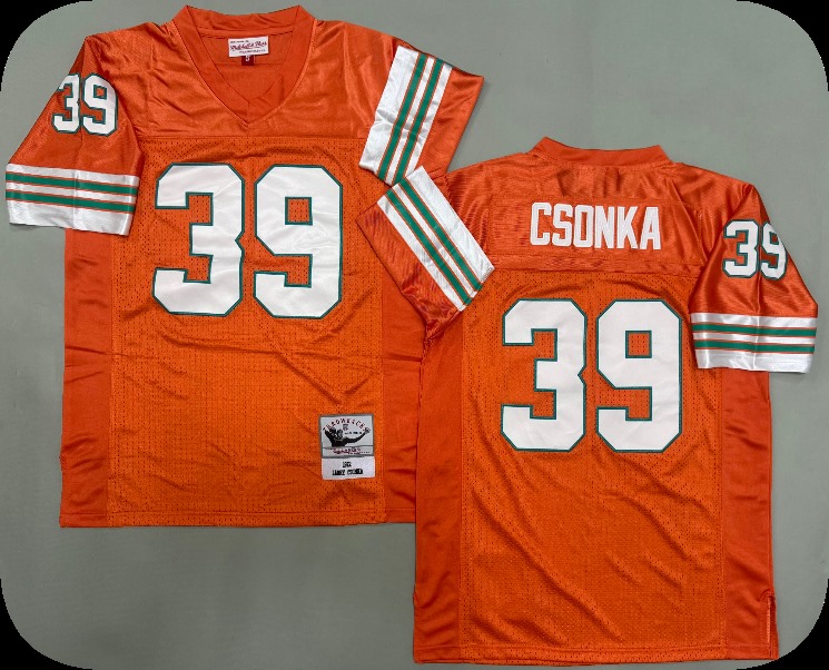 Men's Miami Dolphins #39 Larry Csonka Orange Throwback Stitched Football Jersey