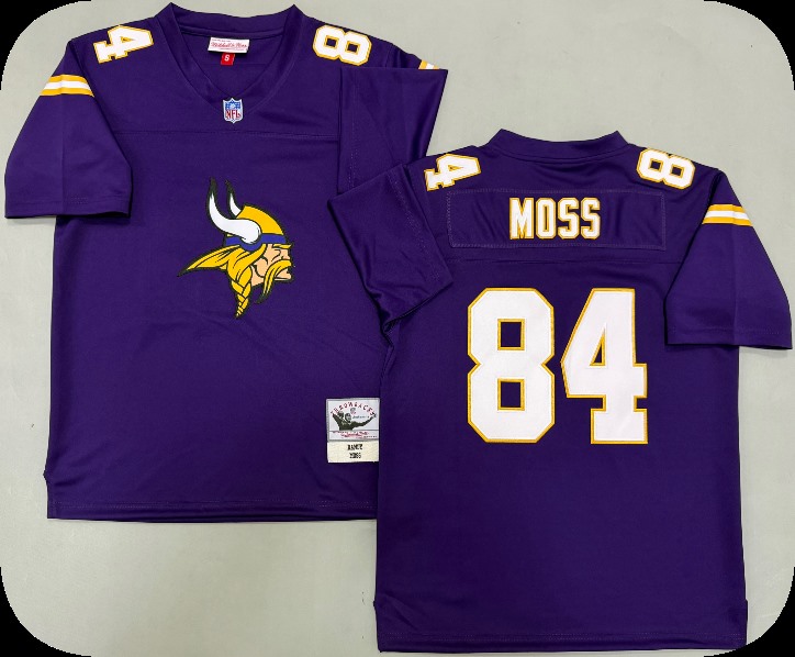 Men's Minnesota Vikings #84 Randy Moss Purple Chainstitch Legacy Jersey