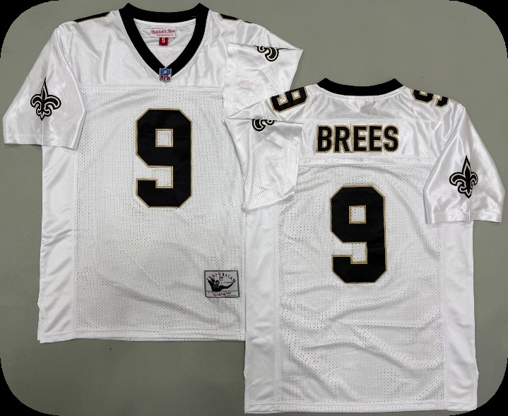 Mens New Orleans Saints #9 Drew Brees White Throwback Jersey