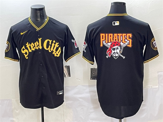 Men's Pittsburgh Pirates Team Big Logo Black 412 Patch Vapor Premier Limited Stitched Baseball Jersey