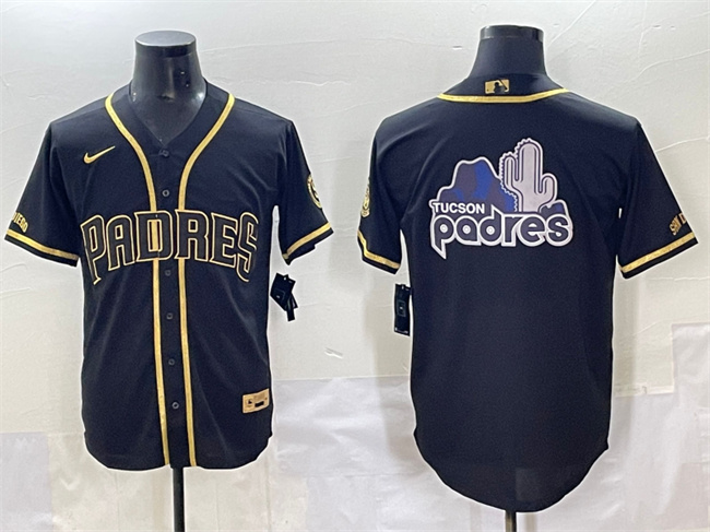 Men's San Diego Padres Team Big Logo Black Gold Stitched Baseball Jersey