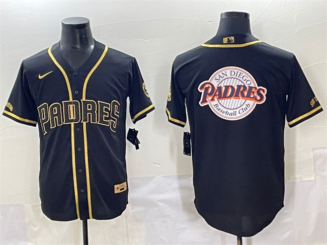 Men's San Diego Padres Team Big Logo Black Gold Stitched Baseball  Jersey
