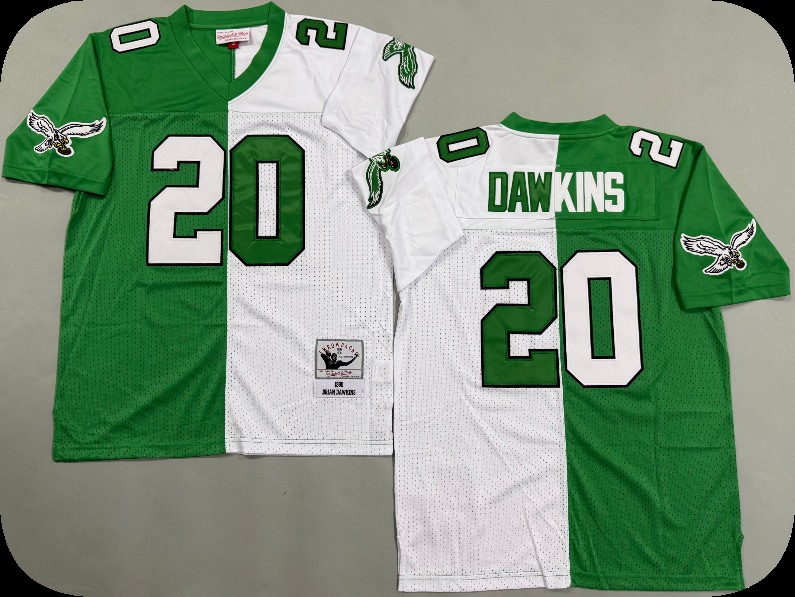 Men's Philadelphia Eagles #20 Brian Dawkins 1990 Kelly Green White Split Two Tone Throwback Jersey