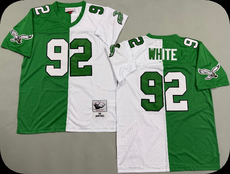 Men's Philadelphia Eagles #92 Reggie White Green White Split 1990 Throwback Jersey