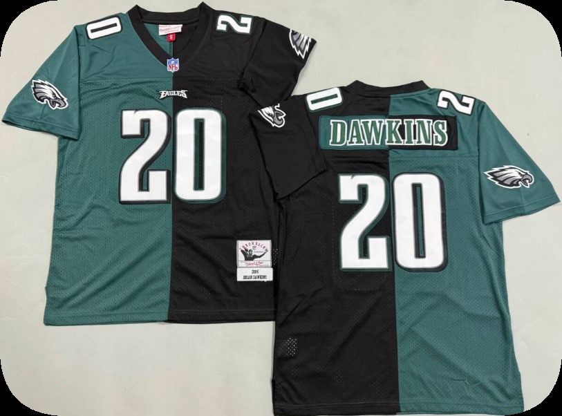 Men's Philadelphia Eagles #20 Brian Dawkins Mitchell & Ness Black Midnight Green Two Tone Split Jersey