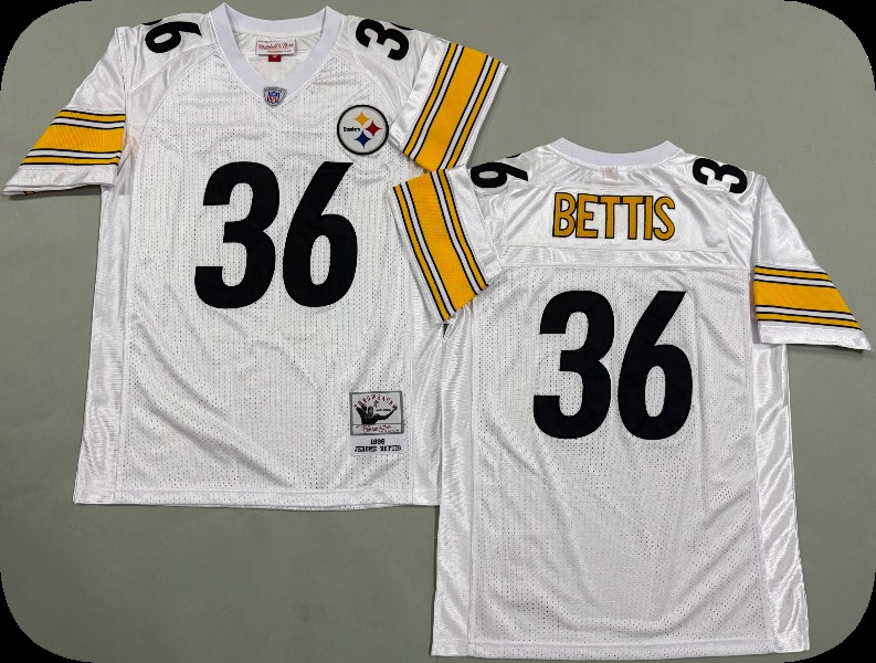 Men's Pittsburgh Steelers #36 jerome bettis 1996 Road White Circular Number Throwback Jersey